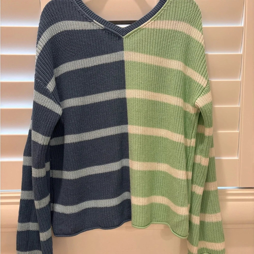 Peace Double V Sweater Striped V-Neck Sweater - Blue and Green Size M - Picture 4 of 6